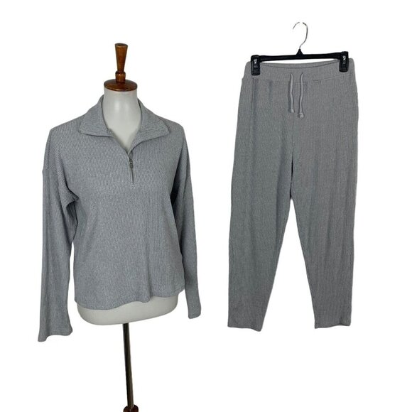 Kinesis Women's 2 Piece Lounge Set Small Gray Ribbed Comfy Stretchy - Picture 1 of 7